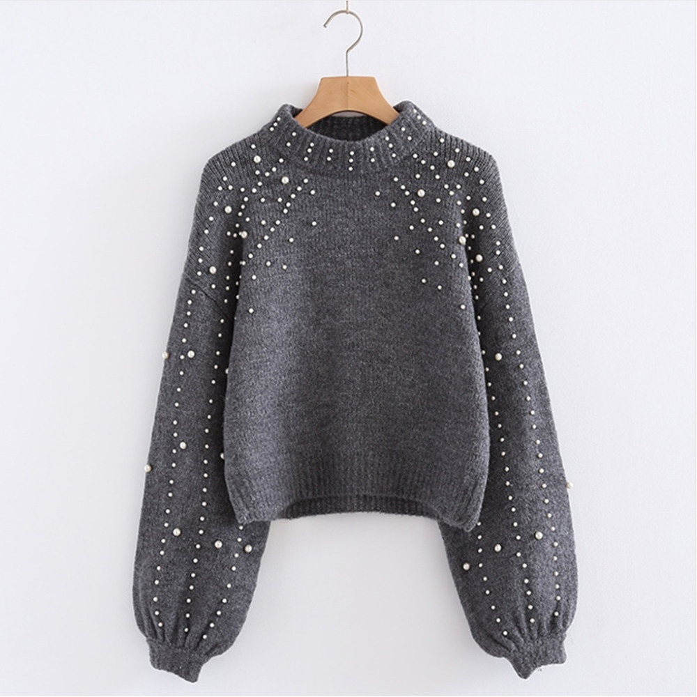 🆕 Pearl Beading Lantern Sleeve Turtleneck Sweater - Picture 6 of 8
